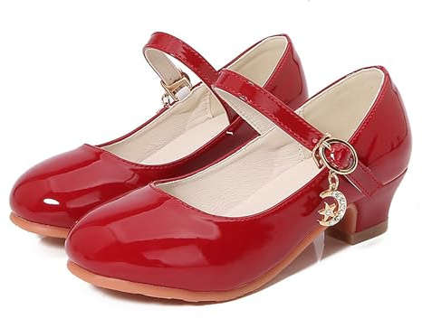 YOSICIL Mädchen High Heel Kleid Schuhe Mary Jane Prinzessin Hochzeit Pumps Prinzessin Schuhe Kommunionschuhe Schulschuhe für Kinder Kleinkind,Rot1,36 EU