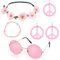 FINEASY 5 Stück Hippie Accessoires Set, 60er 70er Kostüm Zubehör, Vintage Hippie Brille Friedenszeichen Halskette Sonnenblume Ohrringe, Hippie Party Zubehör für Damen und Herren