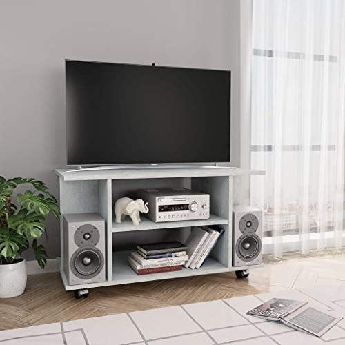 Rantry Mobile TV Con Ruote Grigio Cemento 80x40x40 Cm in Multistrato, Tavolino per Soggiorno, Mobiletto Basso Industriale, Supporto TV da Salotto