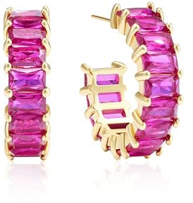 Mesovor Gold Zirkonia Creolen Ohrringe für Damen und Mädchen, 18 Karat Vergoldete Creolen in C-Form, Schmuck für Party, Abschlussball (Rosen Rot)
