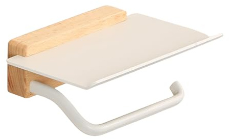 Pasdrucn Porte Papier Toilette Mural en Bois De Bambou, Support Papier Toilette avec Etagere, Porte Rouleau Papier Toilette pour Salle De Bain Et Cuisine (Blanc)