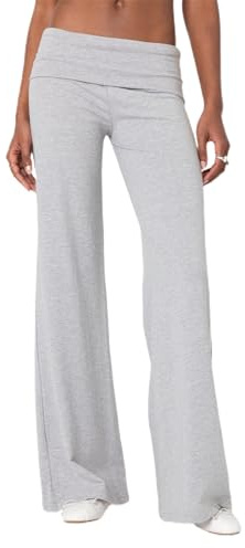 Nicoxijia Women's Flare Leggings Fold Over Yoga Pants Flared Leggings Bell Bottom Y2K Low Rise Wide Leg Lounge Sweatpants