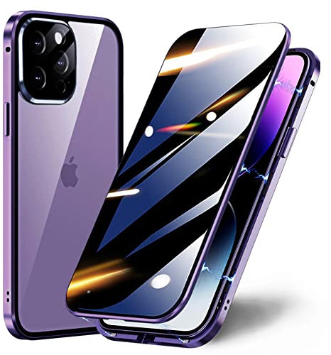 TOPF&B Case for iPhone 14 Pro Max Privacy Magnetic Cover,Privacy Screen Protector Built-in Tempered Glass and Camera Protector,360 Degree Metal Bumper Case for iPhone 14 Pro Max,Purple