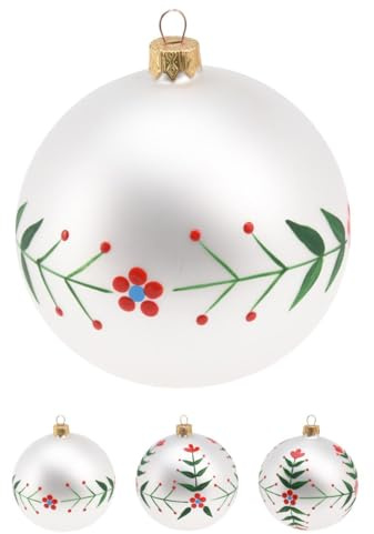 Carousel Home White Floral Christmas Bauble | Festive Flower Christmas Tree Bauble Christmas Tree Hanging Ornament | Hanging Decoration For Christmas Tree - 8cm ~ Design Varies One Supplied