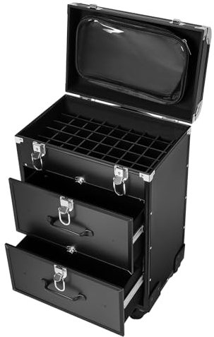 Kosmetikkoffer Trolley, Make Up Koffer Schminkkoffer mit 3 Schubladen, Rollen, Teleskopstange, Abschließbare Friseurkoffer, für Reise Kosmetikerin Friseurerin, Schwarz