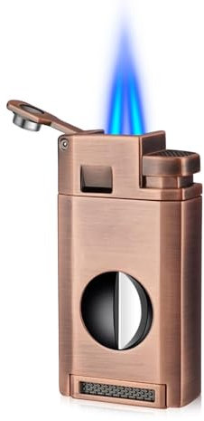 Briquet multifonctionnel gonflable portable à jet de flamme avec coupe-cigare, coupe-vent, briquet coupe-vent au butane, briquet torche rechargeable avec poinçon à cigares, couleur rose(Rose)