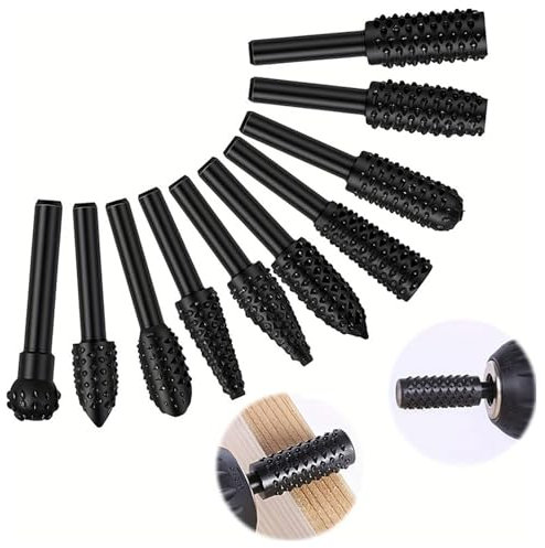 10 Stück Holzraspel, Holzfräser für Bohrmaschine, Holzbearbeitungswerkzeuge, Holzraspel Set, Metallfräser für Bohrmaschine, Holz Bearbeitungs Werkzeuge Schwarz