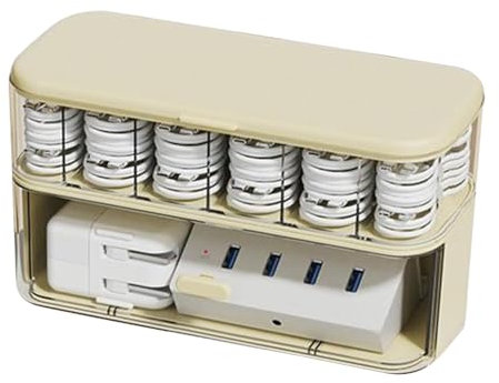 Cable Box Organizer, Clear Charger Cord Storage Case, Multi-Compartment Cable Management Cover, Tangle- Wire Organizer, Ideal for Charging Cables, Adapters, Small Electronics
