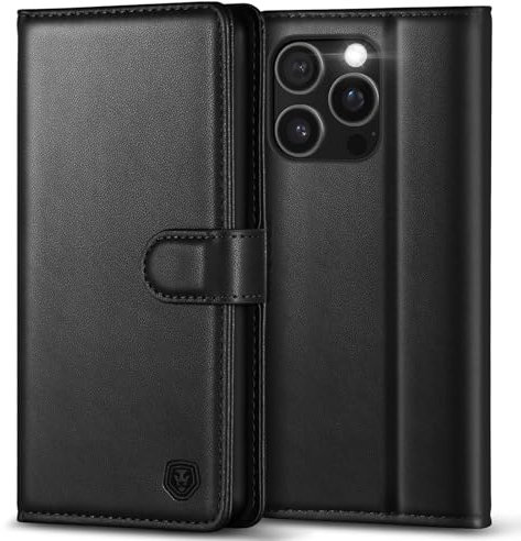Kuafcase Compatible for iPhone 16 Pro Max Case with 4 Card Slots Magnetic Closure Kickstand Shockproof Protective Phone Case Compatible for iPhone 16 Pro Max - Black