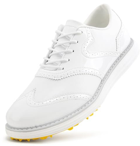 Hiuzylqx Scarpe da Golf da Uomo Classiche Senza Tacchetti, Impermeabili, Scarpe Sportive Golf Professionali per Esterni,Bianca,42 EU