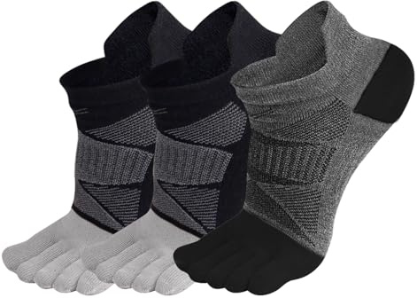 TRIWONDER Outdoor Toe Socks 3 Pairs, Low Cut Five Finger Socks No-Shows Comfy Soft for Running Sport Workout (US, Alpha, Large, Regular, Regular, 02# Ankle-high/Black+Grey*2-3 Pairs)