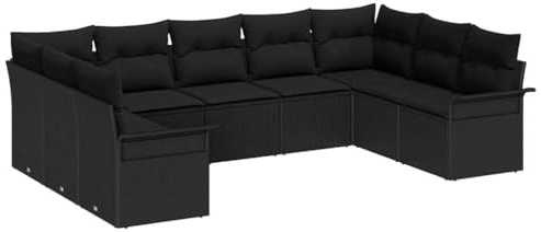vidaXL 9-teiliges modulares Gartensofa-Set mit Kissen in Schwarz aus Poly Rattan | Verstellbare Füße für draußen – Moderne Sitzgelegenheiten für die Terrasse, Lounge Couch im Garten