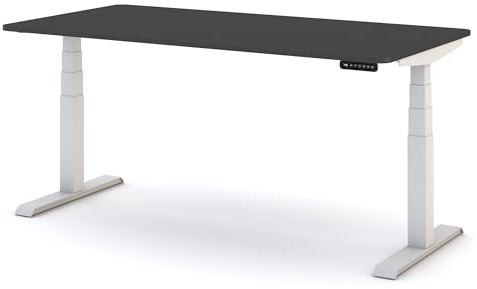 ASSMANN Elektrisch Höhenverstellbarer Familien Schreibtisch Pitino Curved 140x70cm Anthrazit Weiß, TÜV-Zertifiziert, Kollisionsschutz, 5 Jahre Herstellergarantie einfache Montage für Büro und