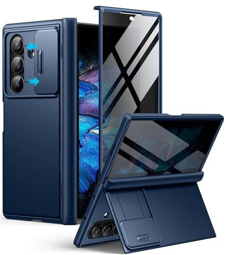 BERFY for Z Fold 7 Case, Built-in Privacy Screen & Kickstand, Blue | Slide Camera Cover,Military Grade Hinge Protection,Anti Spy Full Body Shockproof Phone Case for Samsung Galaxy Z Fold 7