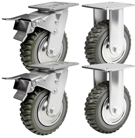 4 pezzi 150 mm di rotelle per carichi pesanti da 6 pollici, rotelle orientabili con freno, girevoli a 360°, rotelle per il trasporto in gomma piena, portata 1000 kg, 2 rotelle freno + 2 rotelle