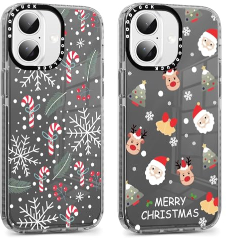 Xylota 2 Stück Weihnachten Handyhülle für iPhone 17 6,3 Hülle, Transparent Christmas Case mit Süß Muster Hirsch, Durchsichtig Weich Silikon TPU Stoßfeste Frauen Mädchen Schutzhülle, Weihnachtsmann