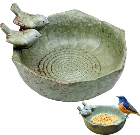 Molyorch Cuenco redondo verde para baño de pájaros, bebedero para pájaros a prueba de heladas, de pie, para aves silvestres, para exterior, jardín, 16 x 16 x 8 cm (verde)