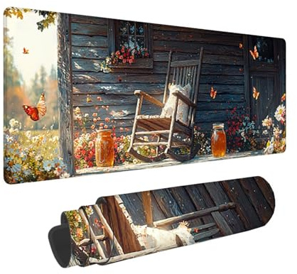 Tapis de Souris de Jeu, 900 x 300 mm XXL Tapis Souris Gaming Grand, Antidérapant Étanche, Extended Long Clavier Mouse Pad, Accessoire Bureau, pour Gamer, Ordinateur, PC (Chaise Longue avec Vue) X-220