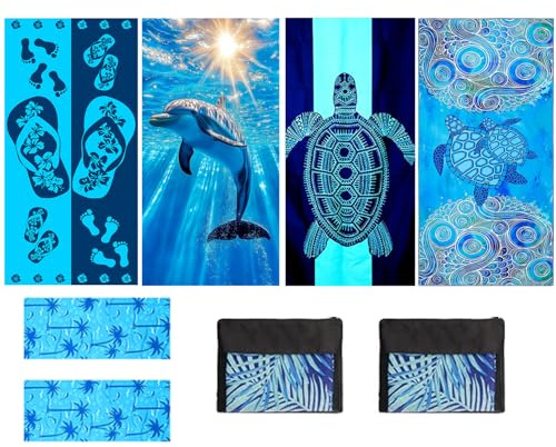 JAODFK 4 Stück Strandtuch Mikrofaser Beach Towel Badetuch Sandfrei Delfine Strandhandtuch Damen Groß Strandtücher Sommer Strandlaken Handtuch Strand Zubehör Geschenke für Damen 180 * 80 Schildkröten