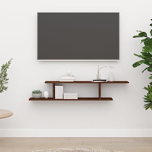 Foknhdi TV-Wandregal 125×18×23 cm, Holz Braun-Eiche, 40 kg, Links/rechts montierbar, fürs Wohnzimmer, Flur, Schlafzimmer