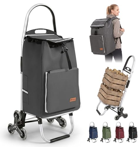 Sekey Einkaufstrolley Treppensteiger klappbar, 3-in-1 Einkaufswagen | (Trolley, Sackkarre & Rucksack), mit leichtem Aluminiumrahmen, besonders leicht zu ziehen, für Senioren, stabil, Grau