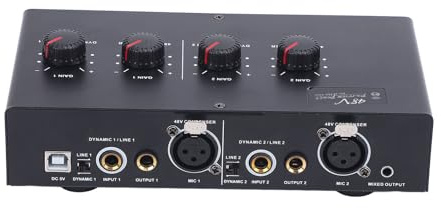 ZAWELIYO Amplificatore Microfonico a 2 Canali Alimentato Tramite USB per Chitarra con Microfono Dinamico e a Condensatore, Ideale per Musicisti e Home Studio