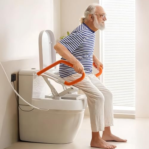 Electric Toilet Seat Lift with Handles, Silent Tilt, Height Adjustable, Anti-Slip, Fits Most Toilets