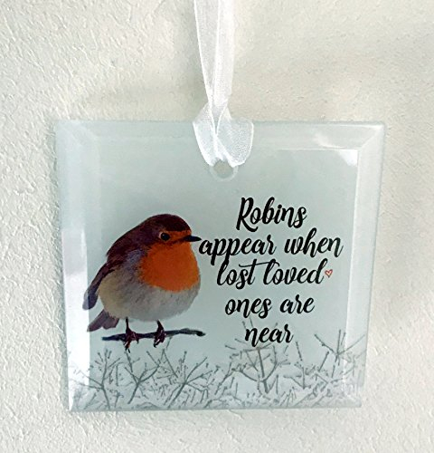 Robins Appear When Lost Loved Ones Are Near Square Glass Hanging ChristmasTree Decoration Ornament Bauble Memorial