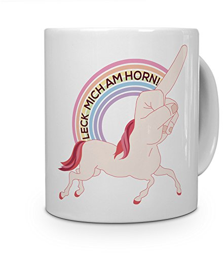 printplanet Tasse mit Spruch: Leck Mich am Horn! - Kaffeebecher, Mug, Becher, Kaffeetasse - Farbe Weiß