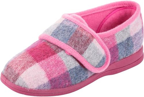 Cosyfeet Holly - Pink Check - 3-6E - Extra Wide Women's Slippers