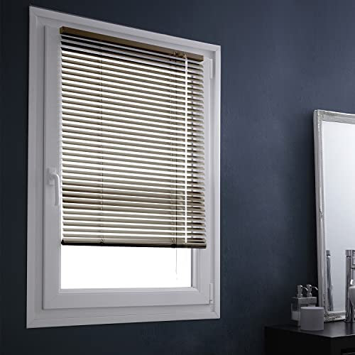 MADECOSTORE Schnur – L 87 x H 150 cm – selbstsichernder Mechanismus – Lamellen 25 mm – ohne Bohren Jalousie Aluminium Easy, Beige, 87l x 150L cm