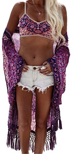PANAX Damen Chiffon Strandkleid Swimsuit Bikini Cover up Sommer Poncho Lila