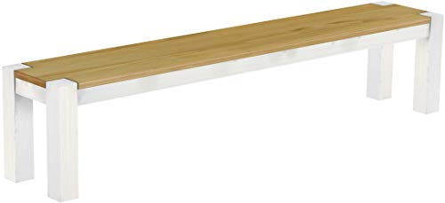 Sitzbank 208 cm Rio Kanto Brasil Weiss Pinie Massivholz Esszimmerbank Küchenbank Holzbank - Größe und Farbe wählbar Brasilmöbel