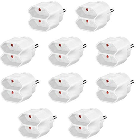 10x Steckdosenadapter | 2 Fach | Mehrfachstecker Stromadapter Adapter Verteiler Eurostecker Buchse | 2X Schutzkontaktbuchse | Weiß | 10 Stück
