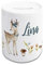 GRAZDesign Spardose Kinder mit Name Mädchen, Sparbüchse Geschenk personalisiert Taufe, Geburtstag Motiv Rehkitz im Wald, Keramik