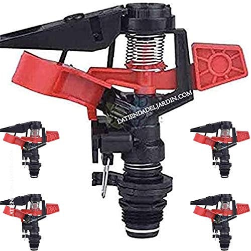 Suinga Pack 5 ASPERSOR de riego agricola Angulo Ajustable. Alcance 8-13 m. Rosca Macho 1/2. Caudal 654 a 1212 l/h. Diámetro Cobertura 25 Metros, Negro