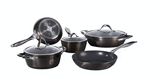 Aeternum Y0F4SET008, Elegantia Parodi Set Batteria di Padelle e Pentole 8 pezzi, Adatta all'induzione, Alluminio, Nero