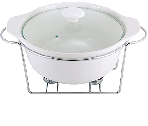 4BIG.fun 2,3 L Keramik Speisenwärmer Wärmebehälter Chafing-Dish Teelicht Warmhaltegerät Warmhaltebehälter