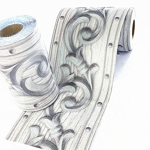 Ssamall Silver Flower Pattern Peel and Stick Wallpaper Borders Self Adhesive Wall Border Tiles for Kitchen Bathroom Decor 10cmx5 Meters