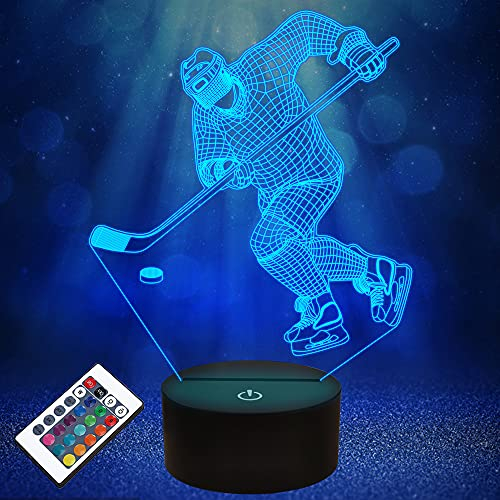 Hockeyspieler-Geschenke, 3D-Lampe, Eishockey-LED-Illusion, Nachtlicht für Kinder, Jungen, Herren, coole Schlafzimmer-Dekoration