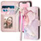 Fingic for iPhone 13 Case,iPhone 13 Phone Case Wallet,Marble PU Leather Slim Women Magnetic Closure Kickstand Military Shockproof PC Bumper Strap Holder Protective Flip Cover for iPhone 13,Rose Gold