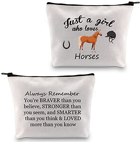Kosmetiktasche mit Pferde-Motiv Just a Girl Who Loves Horses Lover, mit Reißverschluss, Reisetasche, Federmäppchen, Organizer, Pferdetasche