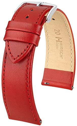 HIRSCH Uhren-Armband Osiris M - Uhr-Band aus glänzendem Kalbs-Leder mit feiner Struktur - Rot - 16 mm