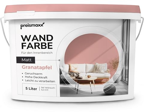Preismaxx Wandfarbe Rot Granatapfel hohe Deckkraft matt hochdeckend 5l | Für Wände, Decken, Putz, Tapete & Altanstriche, geruchsarm, tropfgehemmt, Renovierung & Neuanstrich