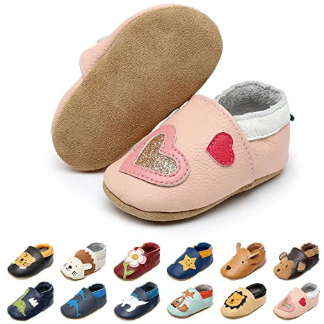 EDOTON Chaussures Bébé Fille Chaussures Bébé Premiers Pas Chaussures Bébé Filles Souples Cuir Suédé Dessin Animé (18-24 Mois,Coeur Rose)
