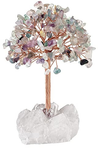 Nupuyai Fluorit Kristall Baum des Lebens Edelstein Feng Shui Baum mit Bergkristall Druse Rohstein Base Glücksbaum Geldbaum Geschenk, Hochzeit, Feng Shui Deko