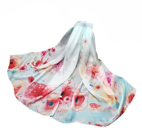 LEIDAI Frauen Seidenschal Elegante Leichte Lange Version in Blau mit Farbverlauf 100% Seide Sonnenschutz Anti Allergische Chiffonschal (#2006)