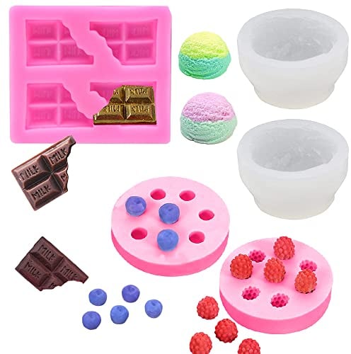 5 Moldes para Hacer Velas 3D - Forma de Bola de Helado y Chocolate, Molde de Silicona en Forma de Fruta para Velas de Cera, Jabón y Decoración