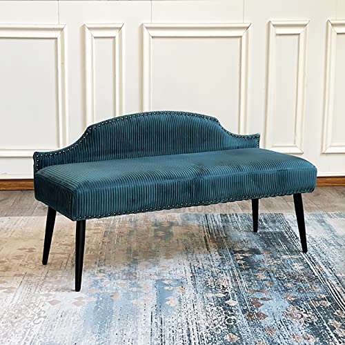 DYPXG Moderne osmanische Sitzbank Eingangsbereich Bank Möbeldekor,Luxuriöse Bettbank mit Rückenlehne,Samt gepolsterte Schlafzimmerbank Esszimmerbank-Blau 80x40x66cm(31x16x26inch)
