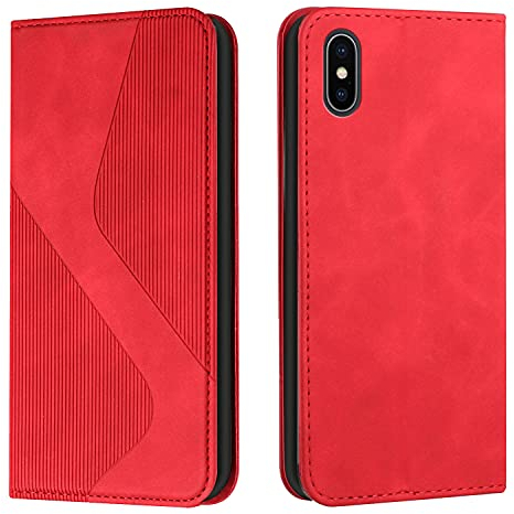 Mo-Somnus Kompatibel mit iPhone XS Max Hülle, Magnet PU Leder Flip Wallet Case Tasche Handyhülle, Stoßfeste Klappbar iPhone XS Max (6,5 Zoll) Brieftasche Klapphülle mit [Kartenfächer] (Rot)